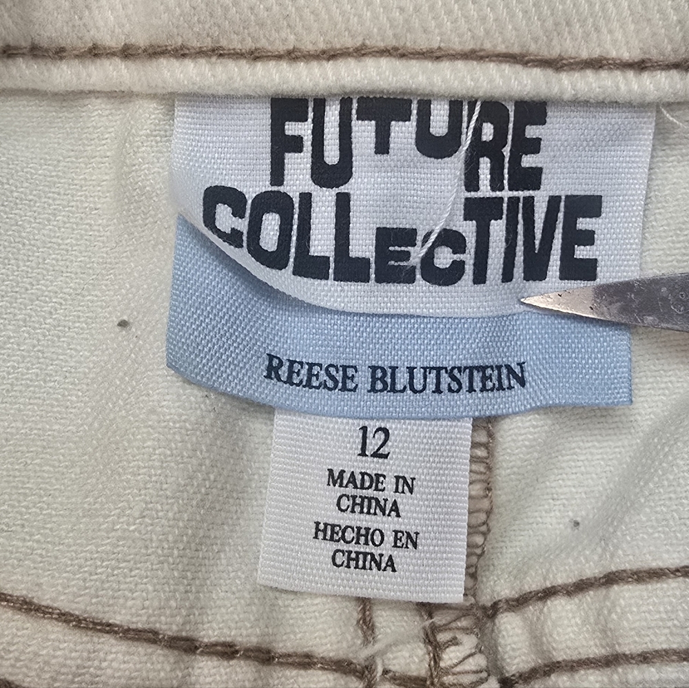 Future Collective By Reese Blutstein Denim Cream Maxi Skirt Size 12 - Picture 5 of 6